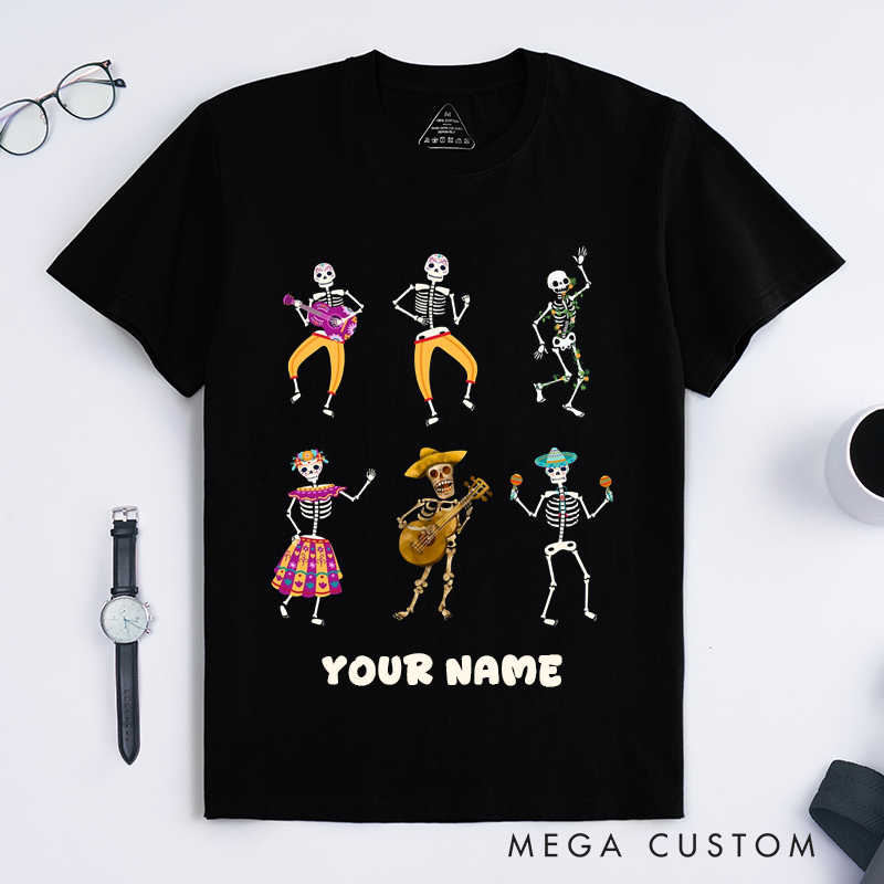 Personalized Day of the Dead Skeleton Dance T-Shirts Custom Name Gift for Dance Lovers Unique Tee for Men Women  