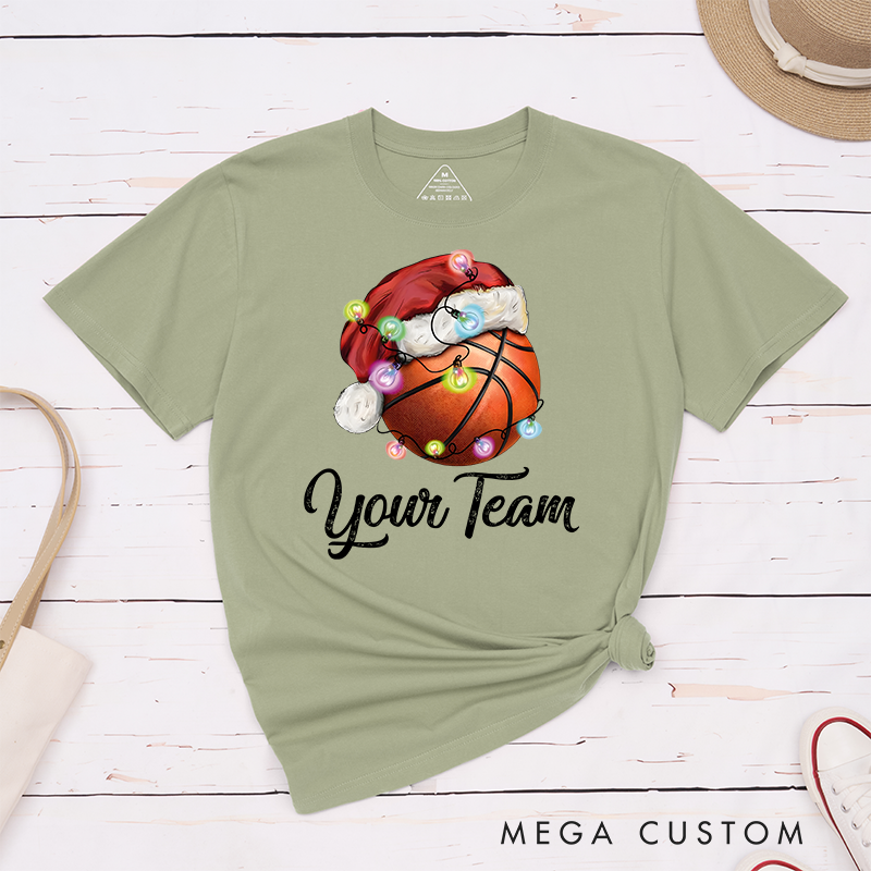 Personalized Christmas Basketball T-Shirt with Custom Team Name and Festive Design