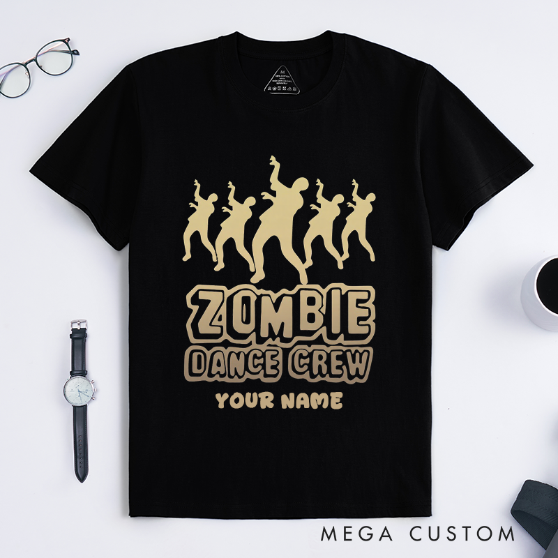 Personalized Zombie Dance Crew T-Shirts Custom Name Funny Halloween Gift for Men Unique Undead Dancer Graphic Tee Present for Dance Lovers