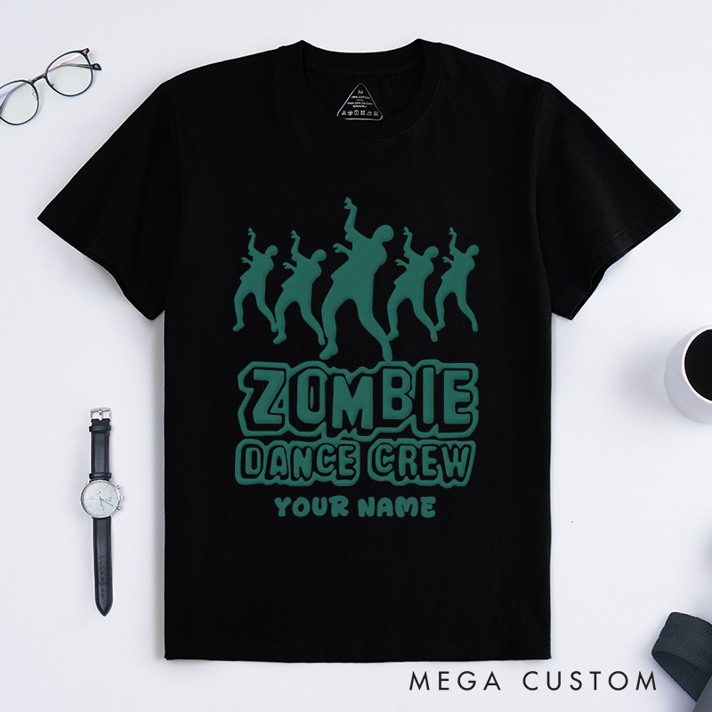 Personalized Zombie Dance Crew T-Shirts Custom Name Funny Halloween Gift for Men Unique Undead Dancer Graphic Tee Present for Dance Lovers