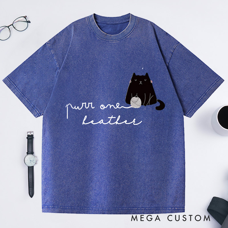 Personalized Knit One Purr One Washed T-Shirts Knitting Shirt Cat Lover Gift Craft Tee Knitter's Top Fibre Art 