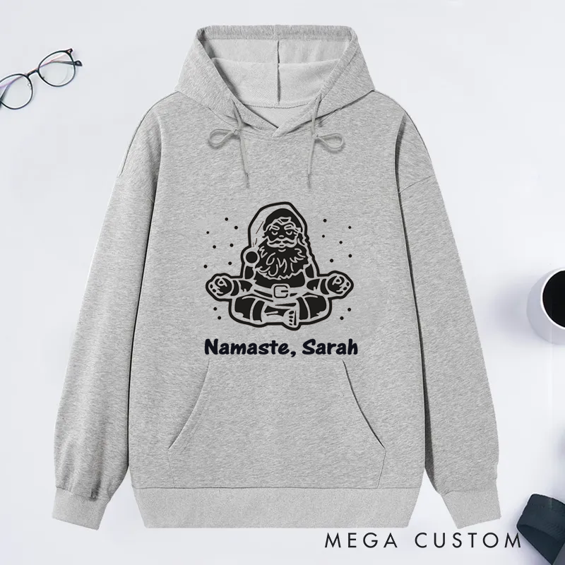 Personalized Christmas Classic Hoodie with Meditating Santa Design Custom Name Gift Idea for Yoga Lover