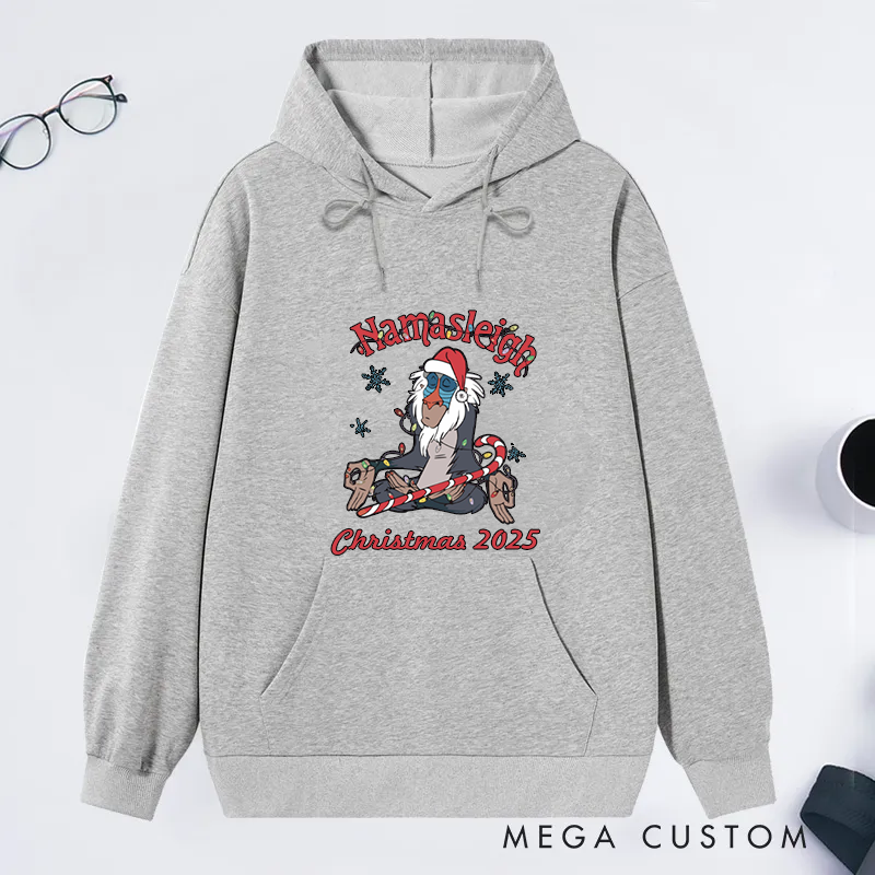 Personalized Christmas Classic Hoodie with Namasleigh Yoga Design Custom Time Gift Idea for Yoga Lover