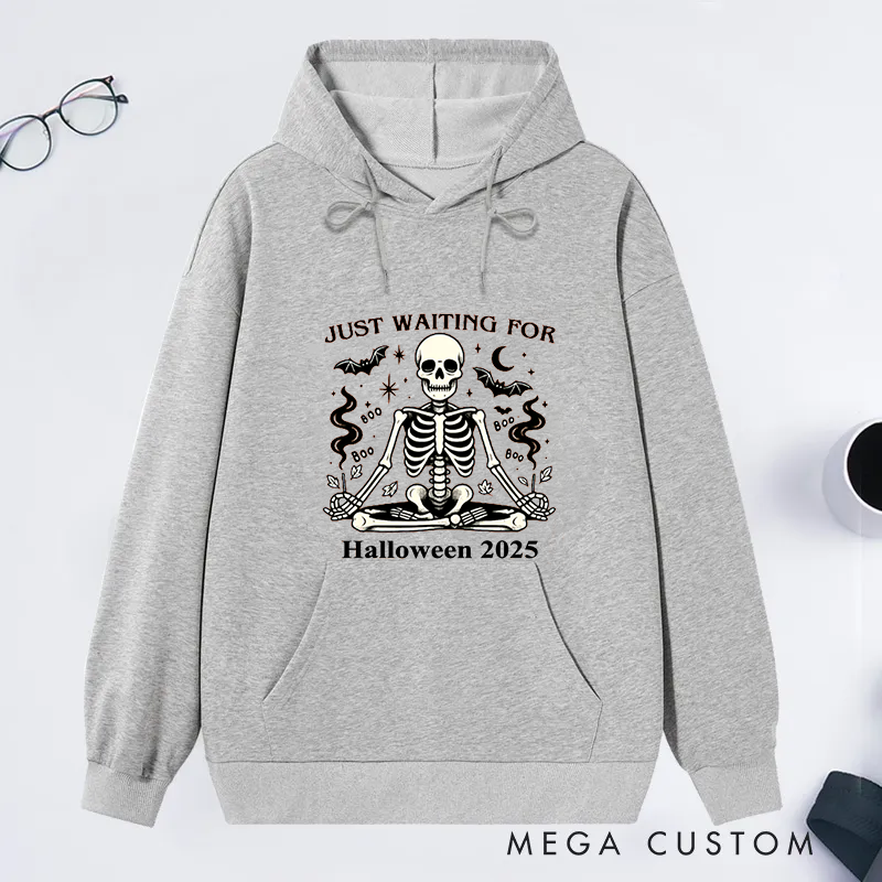 Personalized Halloween Classic Hoodie with Just Waiting for Halloween Design Custom Time Gift Idea for Yoga Lover