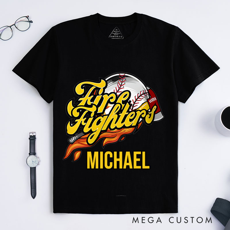 Personalized Firefighter T-Shirts Firefighters Baseball Themed Fashion Design T-Shirts