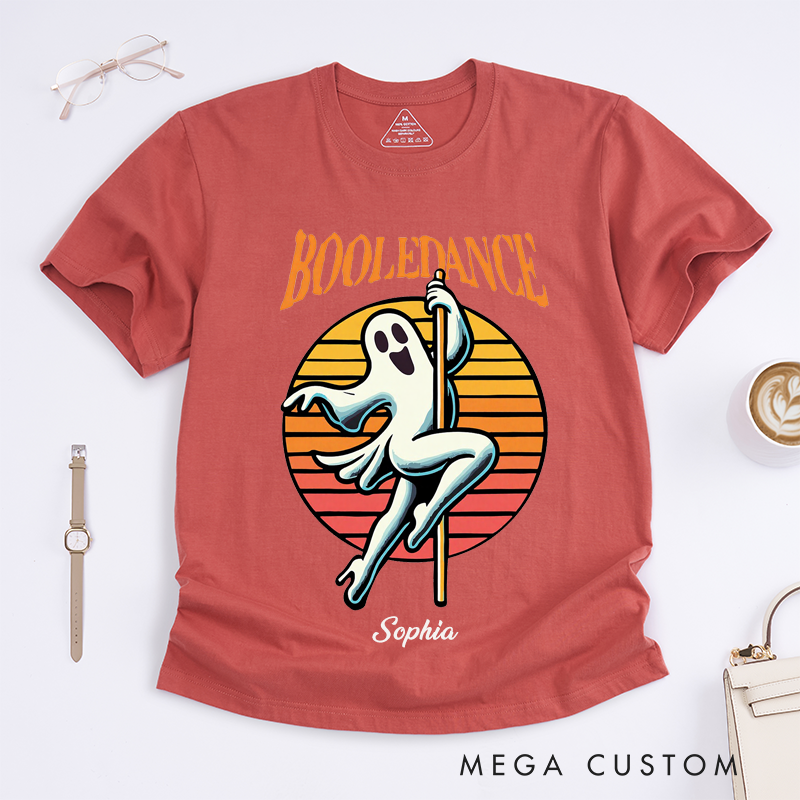 Personalized Boole Dance Ghost Pole Dancing T-Shirt Funny Retro Halloween Gift Idea for Women Custom Name Tee for Dancer Friends