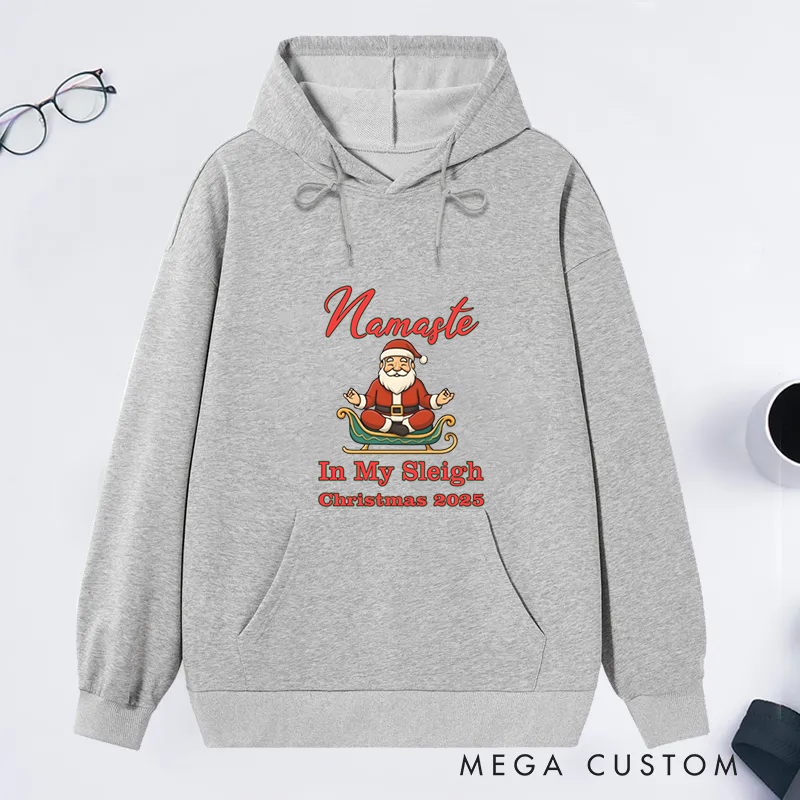 Personalized Christmas Classic Hoodie with Namaste in My Sleigh Design Custom Name Gift Idea for Yoga Lover