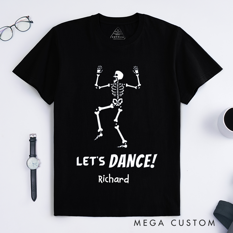 Personalized Dancing Skeleton T-Shirts Funny Halloween Dance Gift for Men Custom Name Skeleton Design for Him