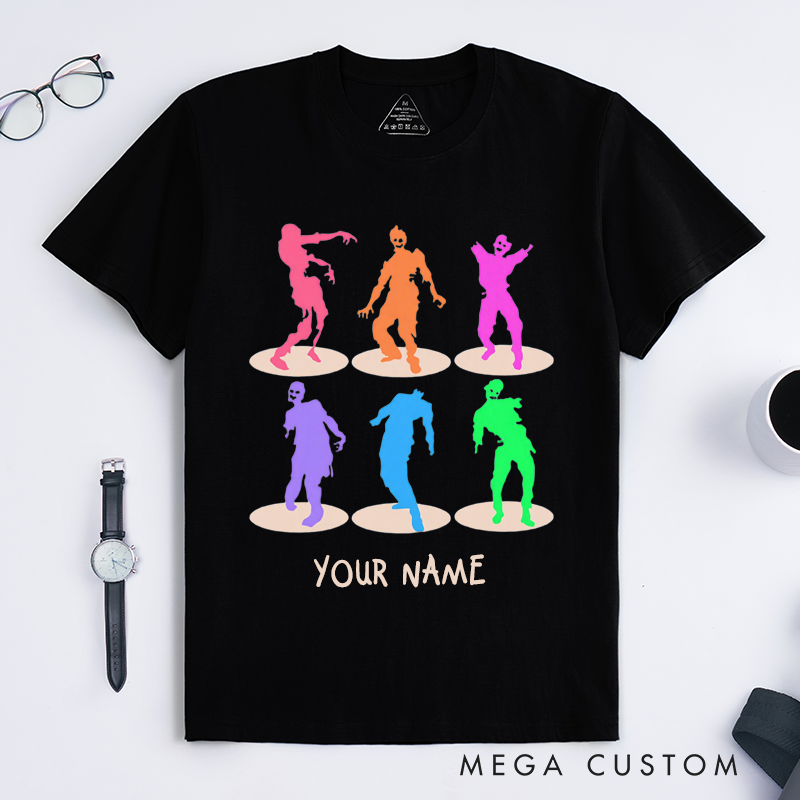 Personalized Zombie Silhouette Dance T-Shirts Gift for Halloween Lover Men Unique Creepy Tee Customizable Present Cool Casual Top 