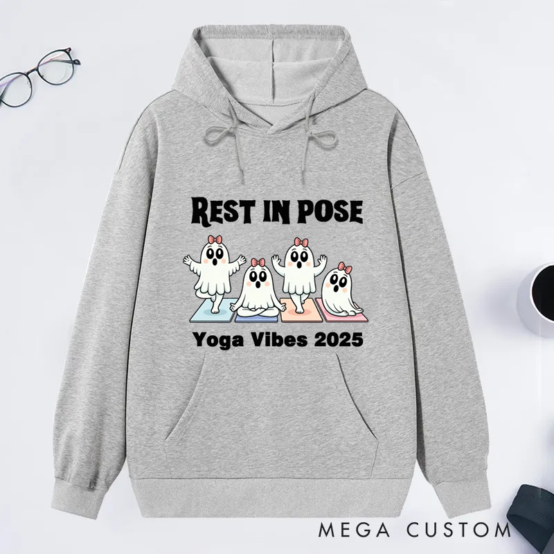 Personalized Rest in Pose Classic Hoodie with Cute Ghost Yoga Design Custom Time Gift Idea for Yoga Lover