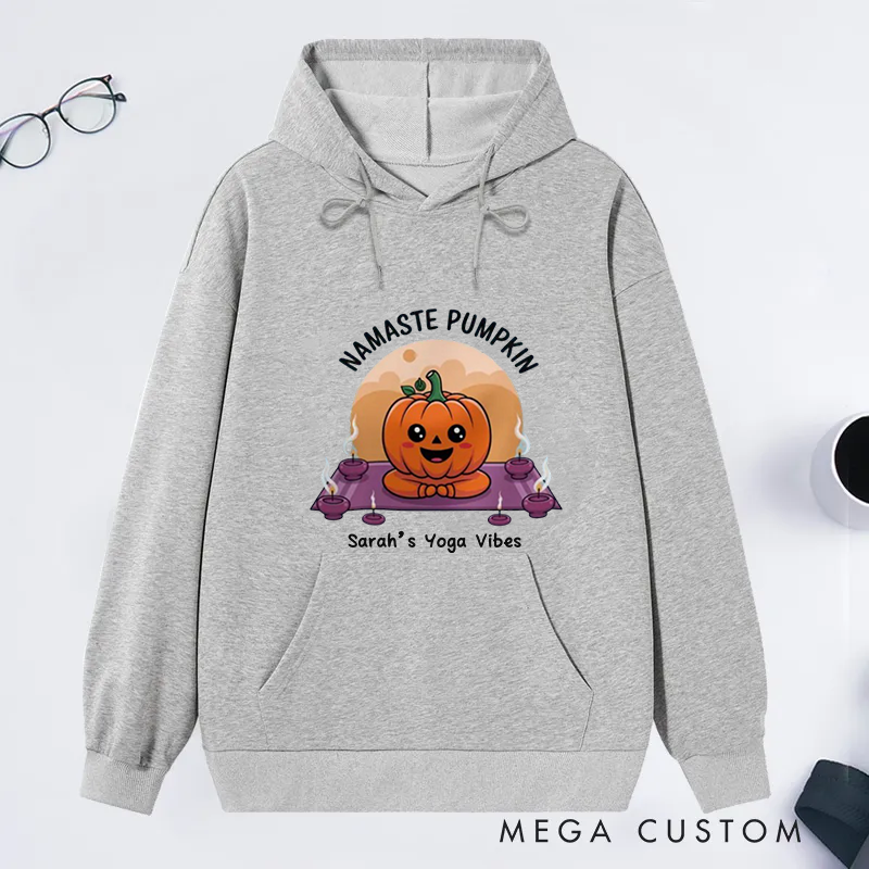 Personalized Namaste Classic Hoodie with Cute Yoga Pumpkin Design Custom Name Gift Idea for Yoga Lover