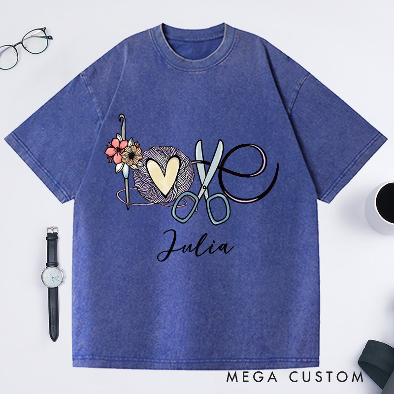 Personalized Love Crochet Washed T-Shirts Funny Crochet T-Shirt Crocheting Lovers Custom Tee