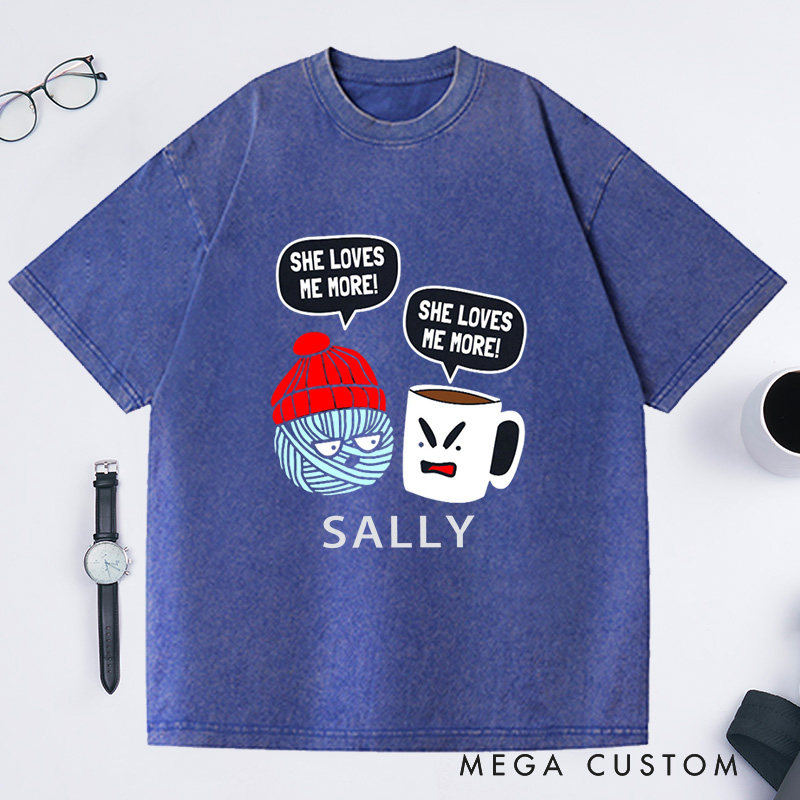 Personalized Crochet and Coffee Funny Washed T-Shirts  Crocheter T-Shirt Crocheting Lovers Custom Tee