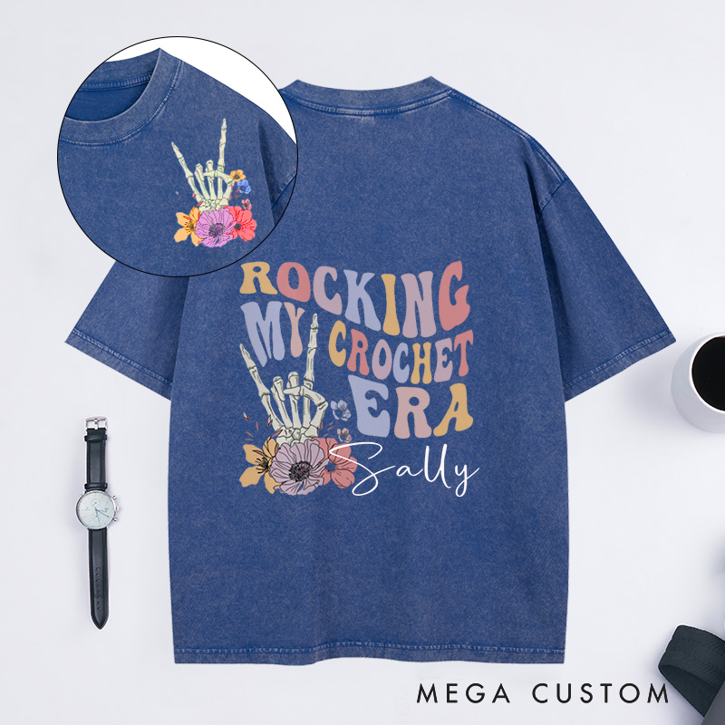 Personalized Rocking My Crochet Era Washed T-Shirts in My Crocheting Era Comfort Colors Retro Trendy Shirt