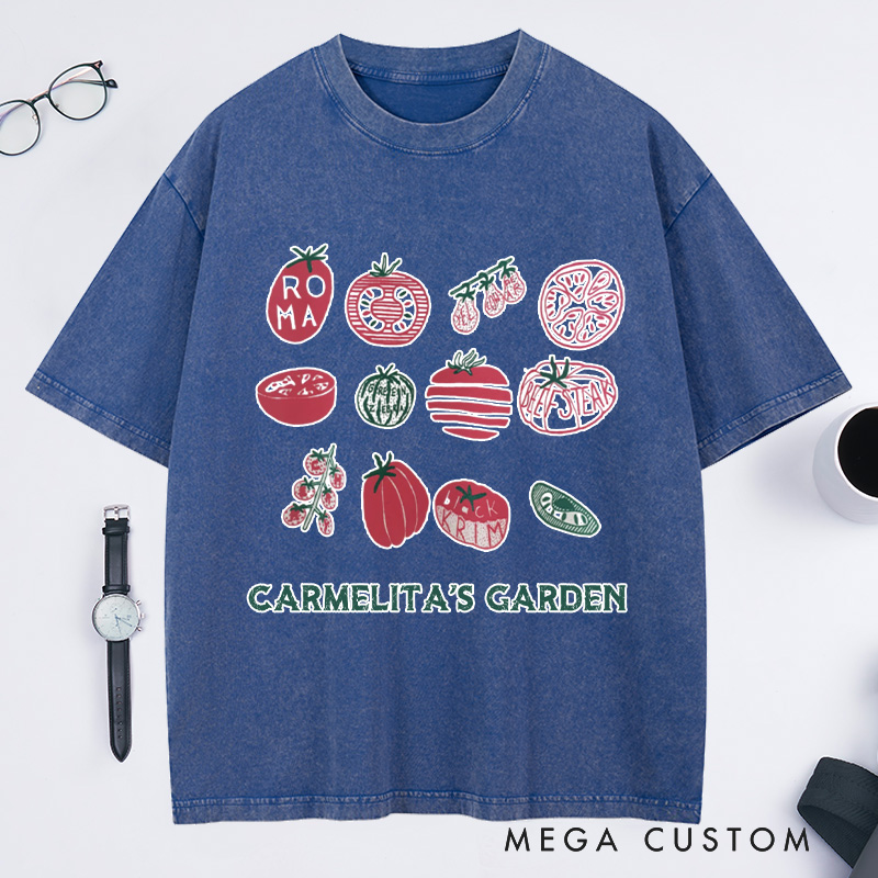 Personalized Vegetable Washed T-Shirts Custom Garden Shirt Screen Print Shirt Foodie Gift for Grandkids