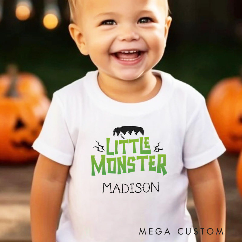 Personalized Little Monster Halloween Shirt for Kids Perfect for Fun and Playful Outfits During Spooky Season Kids T-Shirt