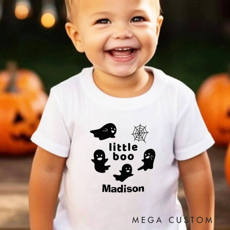 Personalized Little Boo Ghost Halloween Shirt for Kids Ideal for Playful and Festive Outfits During Halloween Celebrations Kids T-Shirt