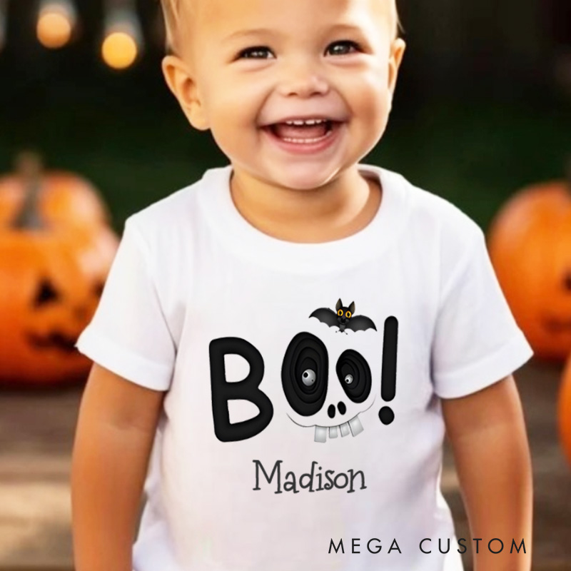 Personalized Boo Halloween Shirt for Kids Great for Adding a Unique and Festive Touch to Outfits During Halloween Kids T-Shirt