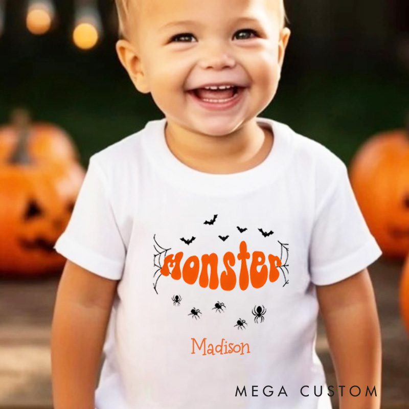 Personalized Monster Halloween Shirt for Kids Perfect for Fun and Spooky Outfits During Halloween Celebrations Kids T-Shirt