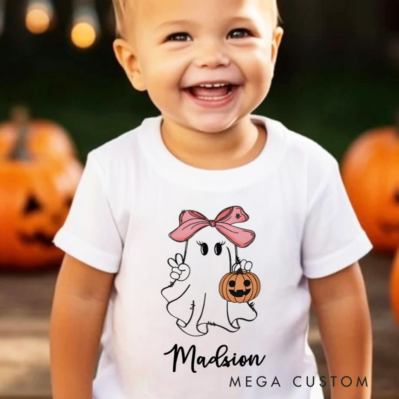 Personalized Girls Halloween T-Shirt Girls Ghost Name Toddler T-Shirt