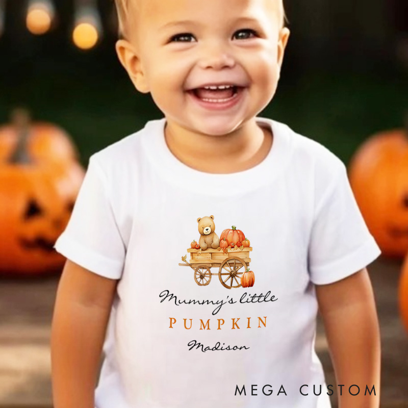 Personalized Mommy’s Little Pumpkin Halloween Shirt for Kids Perfect for Celebrating Festive Family Moments and Fun Kids T-Shirt