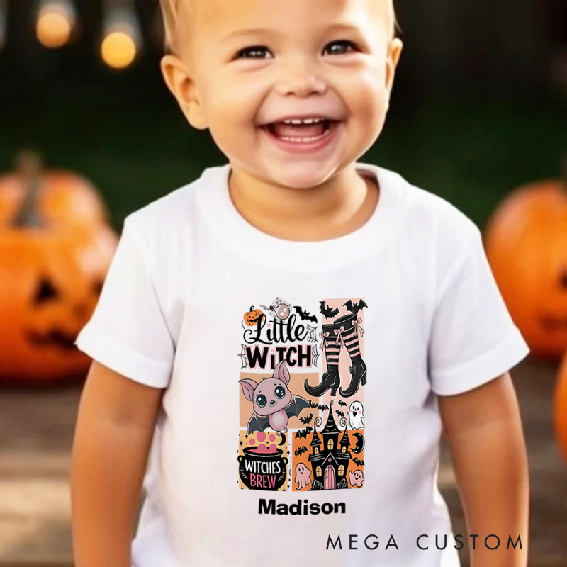 Personalized Little Witch Halloween Shirt for Kids Perfect for Embracing the Spooky Spirit and Halloween Fun Kids T-Shirt
