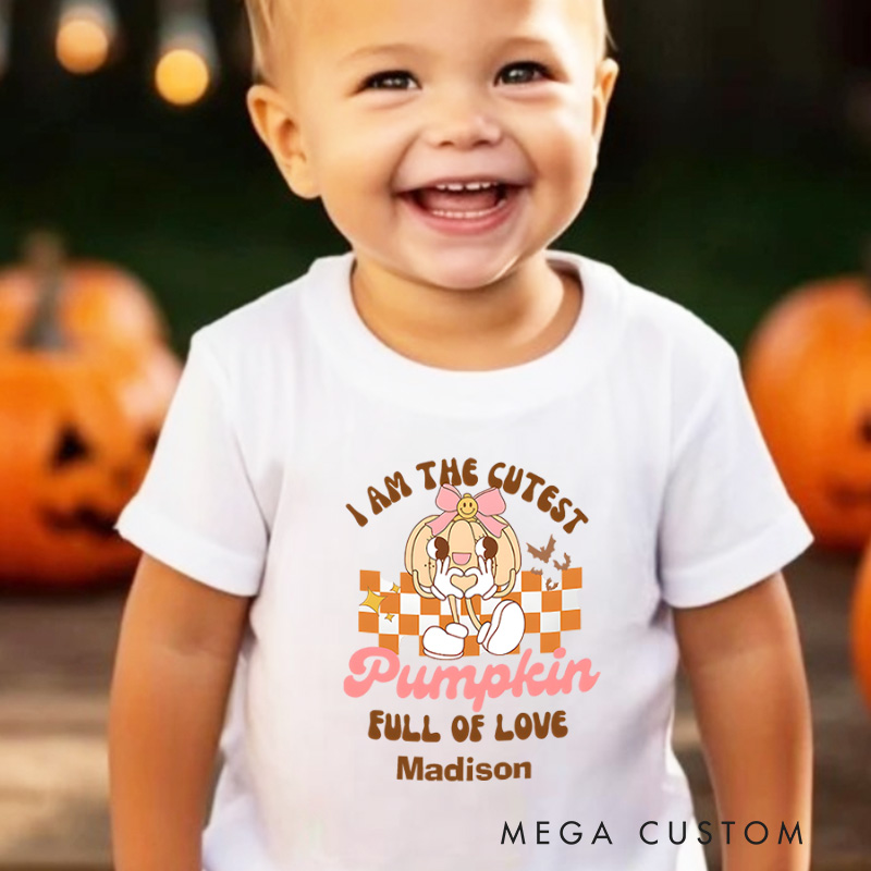 Personalized Cutest Pumpkin Full of Love Halloween Shirt for Kids Perfect for Fun and Festive Celebrations During Fall Kids T-Shirt