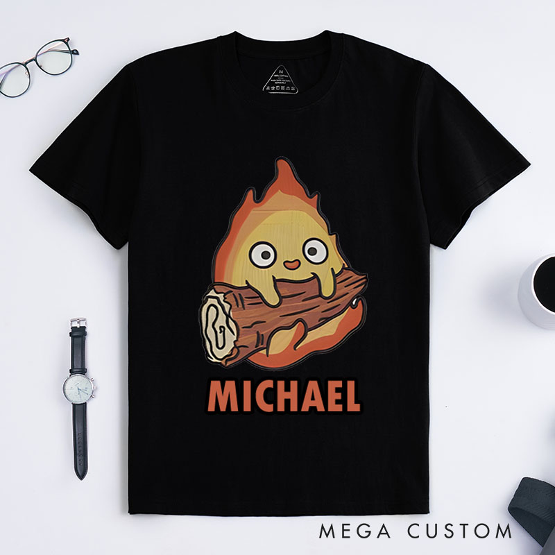 Personalized Firefighter T-Shirts Cute Flame with Log Character Fashion Design T-Shirts