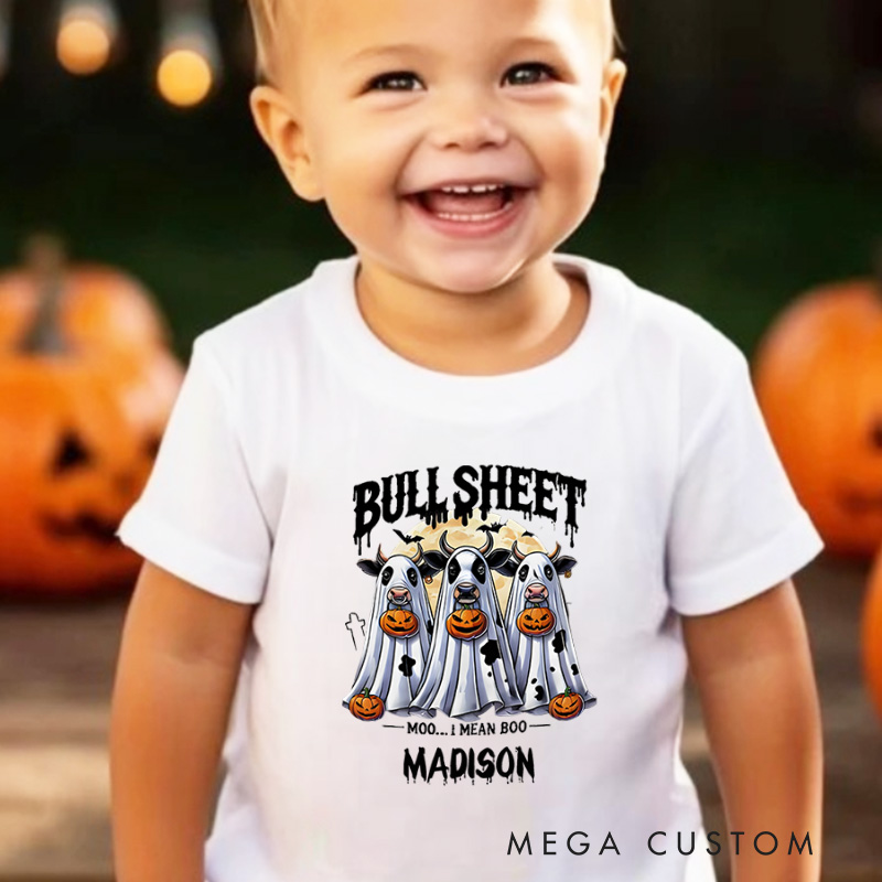 Personalized Bullsheet Halloween Shirt for Kids Perfect for Adding Humor and Festive Fun to Trick or Treating Outfits Kids T-Shirt