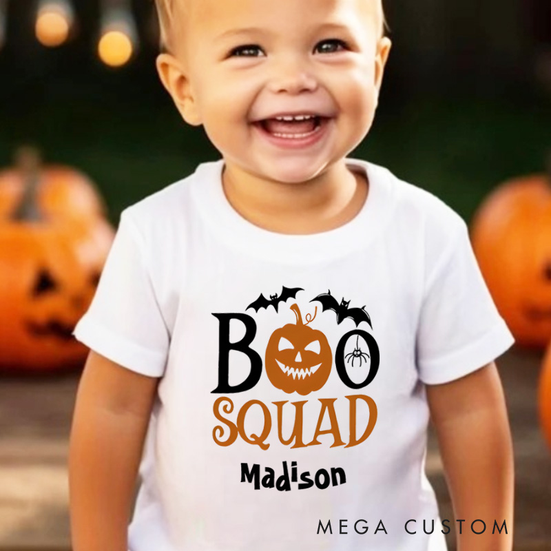 Personalized Boo Squad Halloween Shirt for Kids Perfect for Celebrating Fun Group Moments During the Spooky Season Kids T-Shirt