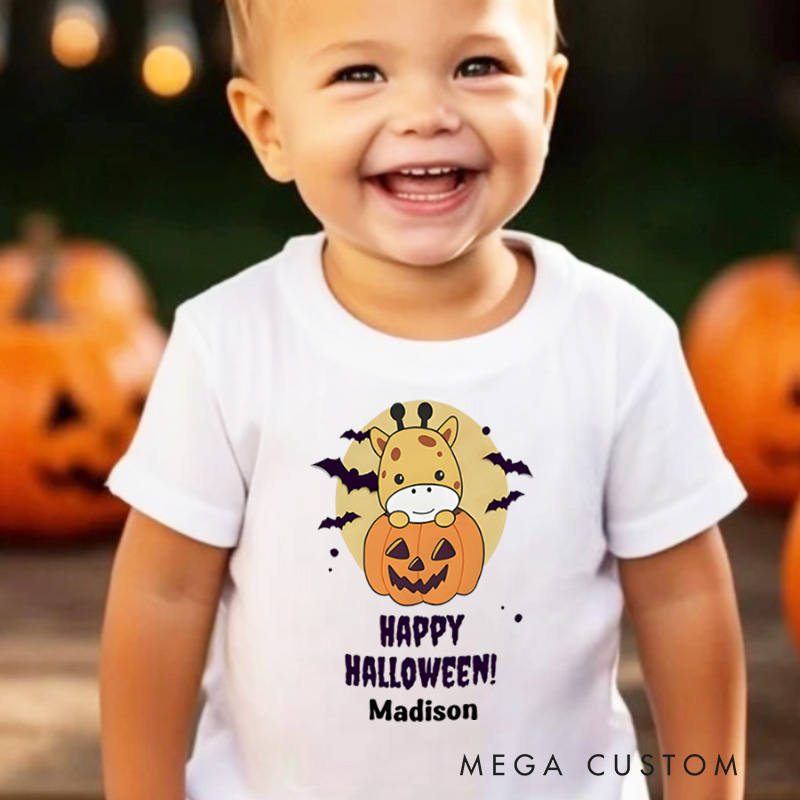 Personalized Happy Halloween Shirt for Kids Perfect for Adding Cheerful and Festive Vibes to Halloween Celebrations Kids T-Shirt