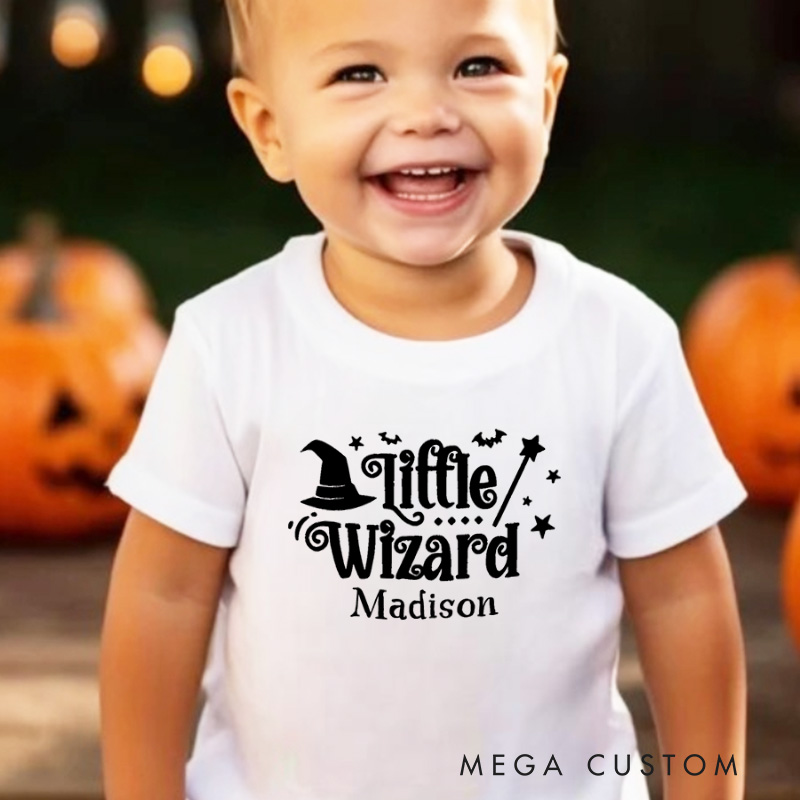 Personalized Little Wizard Halloween Shirt for Kids Perfect for Adding a Magical and Festive Touch to Halloween Celebrations Kids T-Shirt