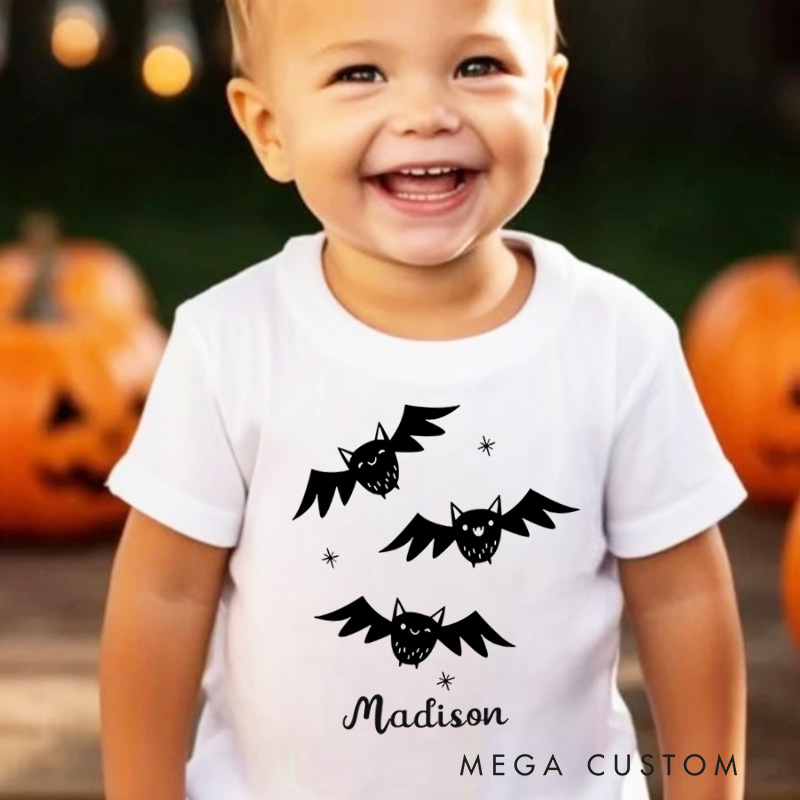 Personalized Bat Halloween Shirt for Kids Perfect for Adding a Playful and Spooky Vibe to Halloween Celebrations Kids T-Shirt