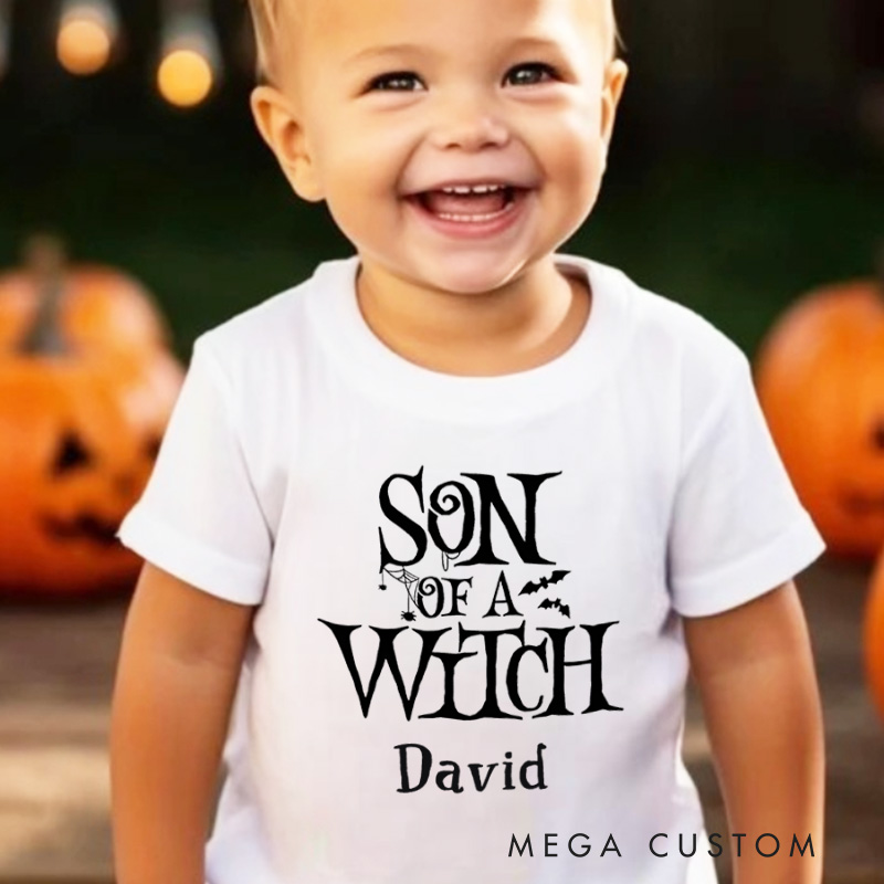 Personalized Son of a Witch Halloween Shirt for Kids Perfect for Fun and Humorous Outfits During the Spooky Season Kids T-Shirt