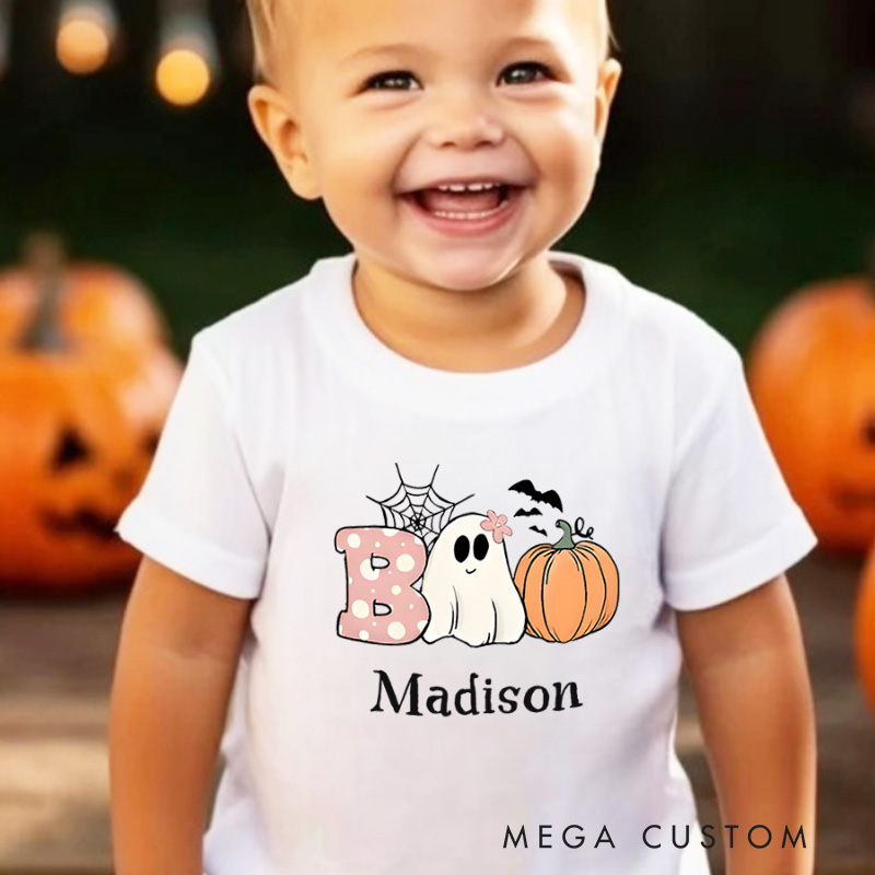 Personalized Boo Halloween Shirt for Kids Perfect for Adding a Cute and Spooky Vibe to Trick or Treating Outfits Kids T-Shirt