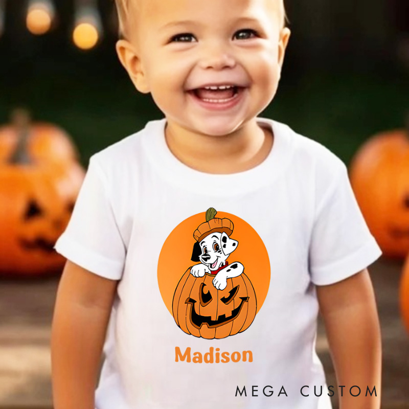 Personalized Ghost in a Pumpkin Halloween Shirt for Kids Perfect for Fun and Playful Celebrations During Halloween Kids T-Shirt