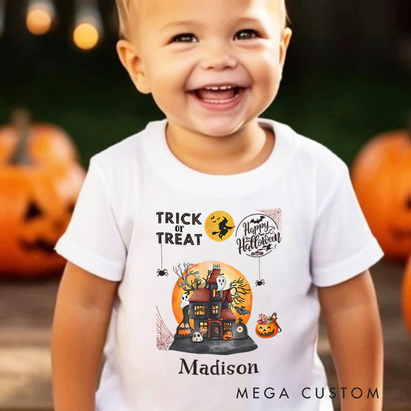 Personalized Haunted House Halloween Shirt for Kids Perfect for Adding a Spooky and Festive Touch to Outfits Kids T-Shirt