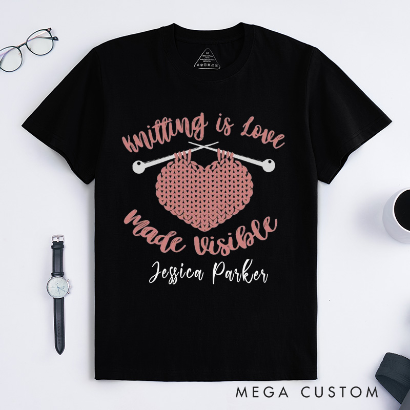 Personalized Knitting Classic T-Shirts Knitter Gift Love to Knit Custom Tee