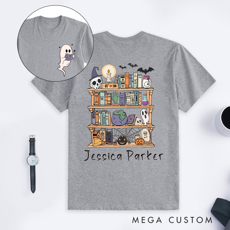 Personalized Ghost Book Reader Classic T-Shirts Halloween Library Shirt Halloween Reading Tee Book Lover Gift Skeleton Book Club Reading Shirts