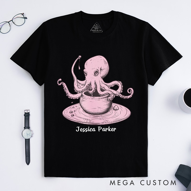 Personalized Whimsical Octopus Potter Classic T-Shirts Funny Pottery Lover Gift Unique Quirky Tee for Artists Ceramics Enthusiasts Octopus Fans