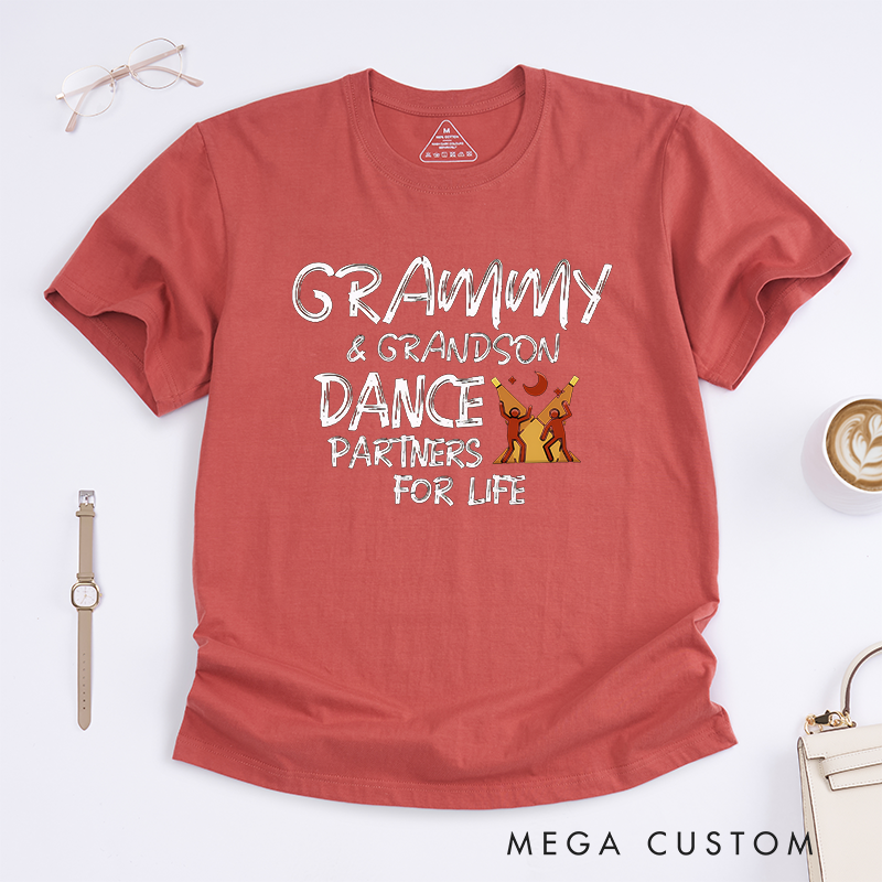 Personalized Grammy and Grandson Dance Partners for Life T-Shirts Custom Name Family Gift for Grandson Unisex Matching Dance Outfit