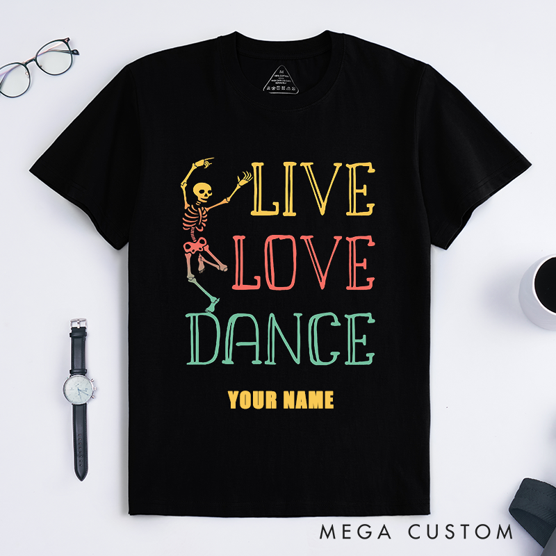 Personalized Skeleton Dance T-Shirts Custom Name Dancing Skeleton Gift for Men Unique Dance Lover Tee Funny Skeleton Shirt for Dancers Present
