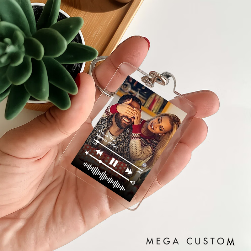 Personalized Keychain and Your Photo and Your Song and Uniquely Yours and Personalized Scannable Music Keychain