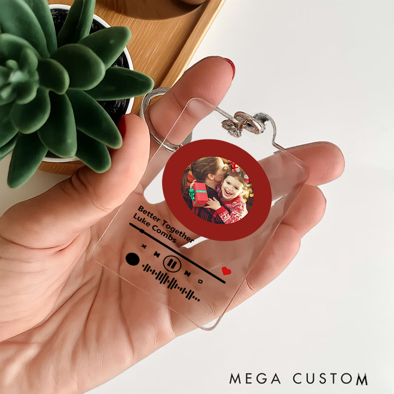 Personalized Photo Keychain and Custom Song Plaque Keychain and Music Acrylic Plaque
