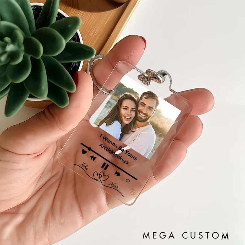 Personalized Keychain and Your Photo and Your Song and Uniquely Yours and Personalized Scannable Music Keychain