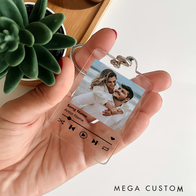 Personalized Photo Keychain and Custom Song Plaque Keychain and Music Acrylic Plaque