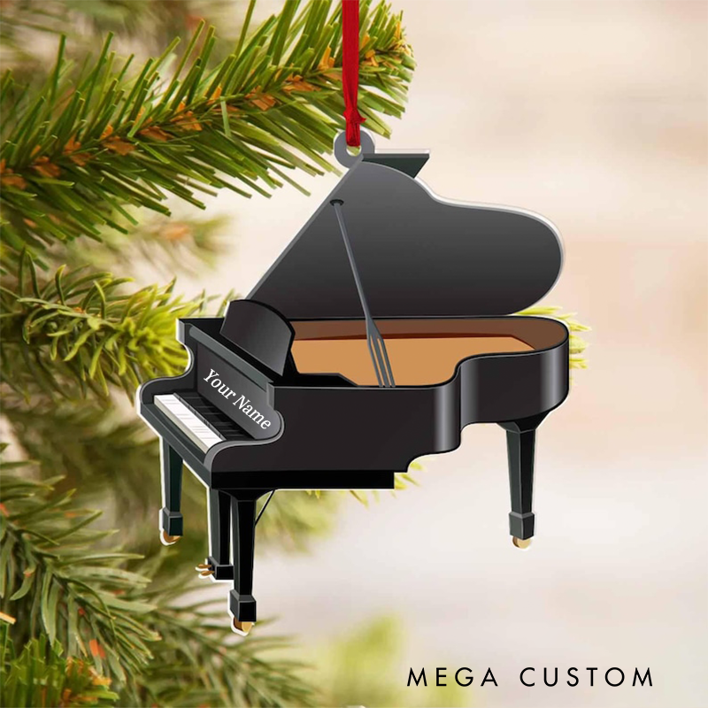 Personalized Black Piano Christmas Ornament and Grand Piano Ornaments and Piano Lovers Ornament Gift