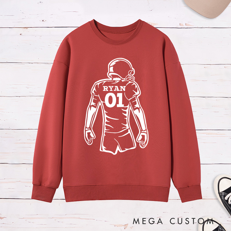 Personalized American Football Player Silhouette Design Sweatshirt with Custom Name and Number