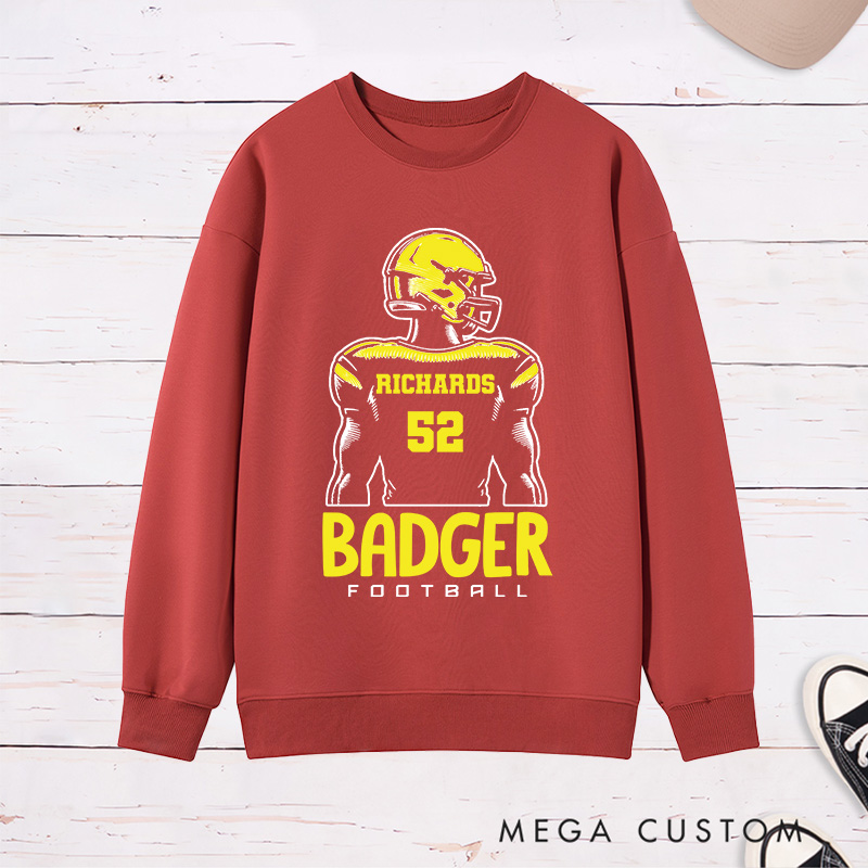 Personalized American Football Sweatshirt with Custom Team Name and Number on the Player Back