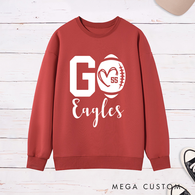 Personalized American Football Sweatshirt with Custom Team Name and Number for Game Day 